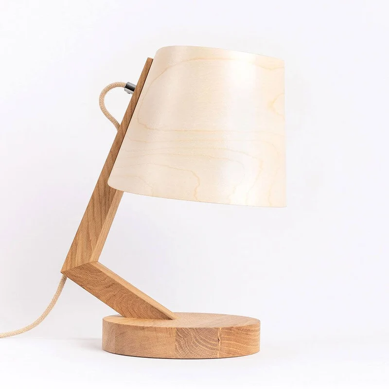 Holz Tischlampe mit Schirm Zylindrisch