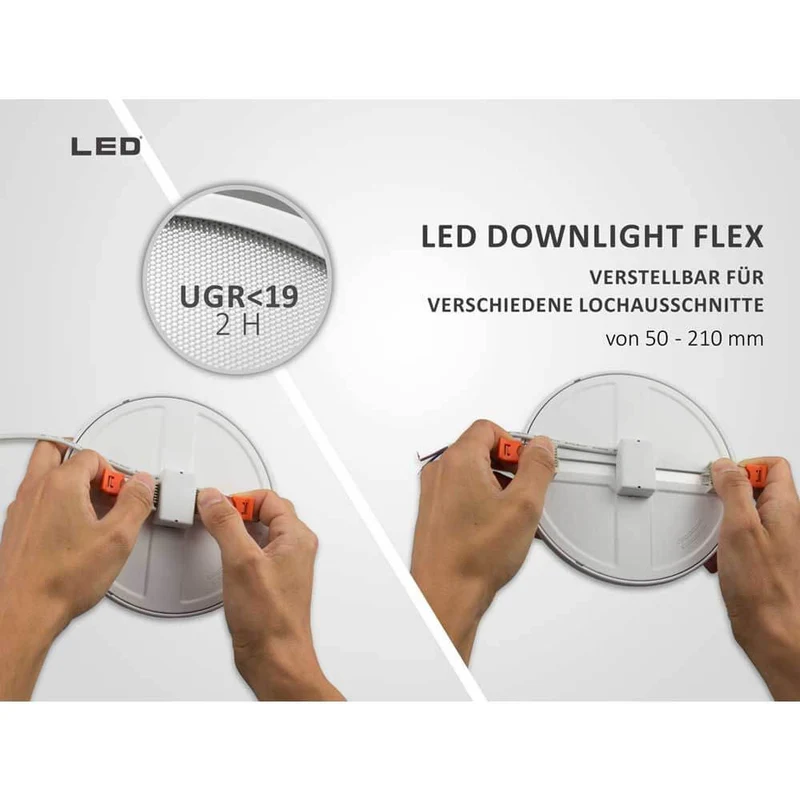 Einbau LED-Panel Ø 23cm Flex Dimmbar 23W Ausschnitt 5-21cm Warmweiß
