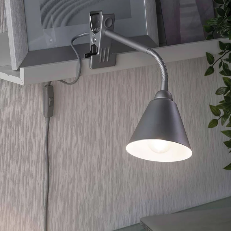 Flexible Klemmlampe Vitis Schnurschalter Grau
