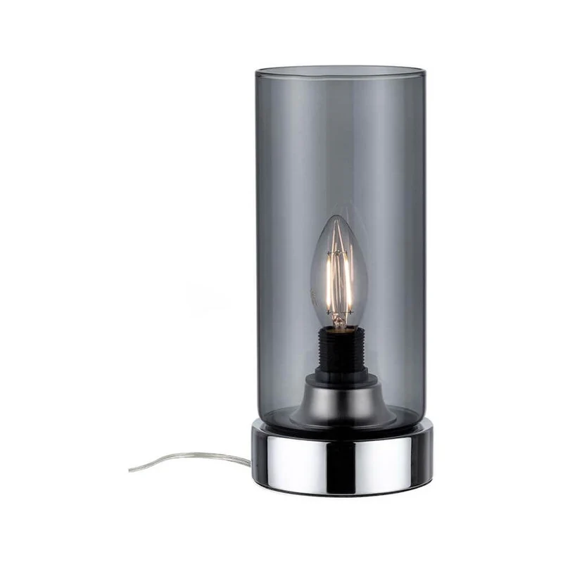 Tischleuchte Pinja mit Touch-Schalter Chrom, Rauchglas