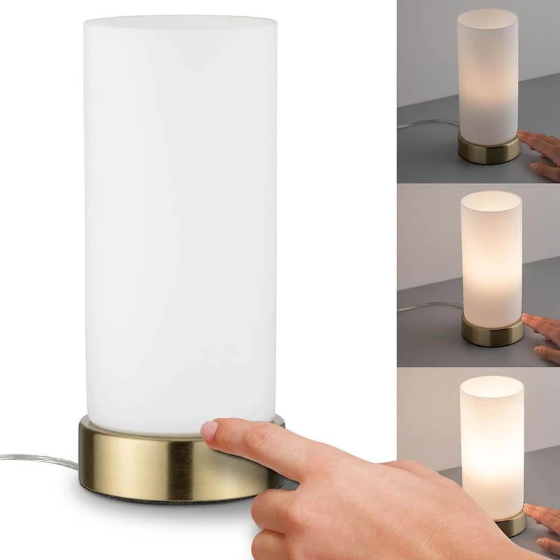 Tischleuchte Pinja mit Touch-Schalter Weiß, Messing