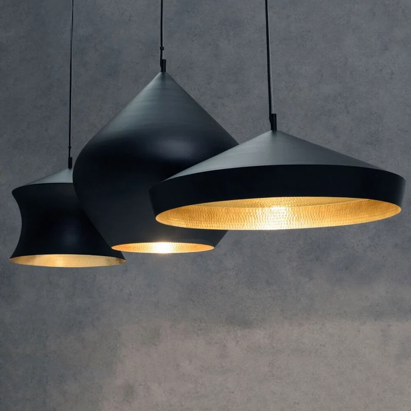 Tom Dixon Beat Flat LED Pendellampe Schwarz, Goldfarben