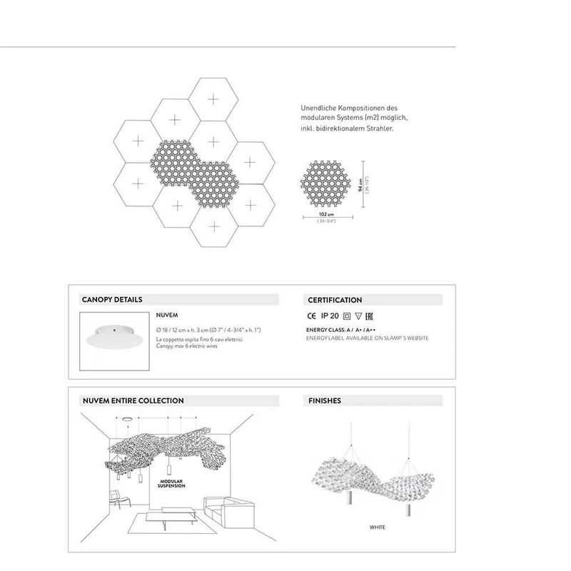 Slamp Nuvem Canopy Baldachin für 6 Anschlüsse Weiß