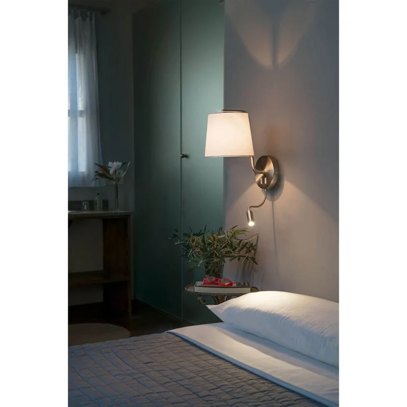 Wandleuchte BERNI mit LED-Leselicht Nickel-Satin