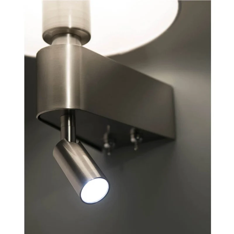 Wandleuchte ROOM mit LED-Lesearm 2700K Nickel, Weiß