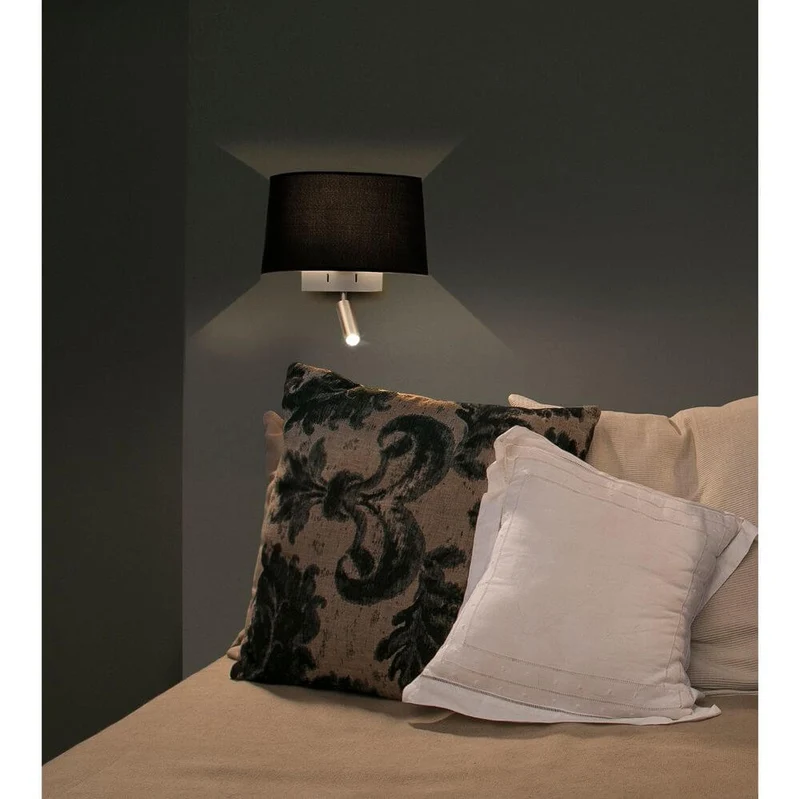 Wandlampe VOLTA mit LED-Leselicht 2700K Nickel, Schwarz