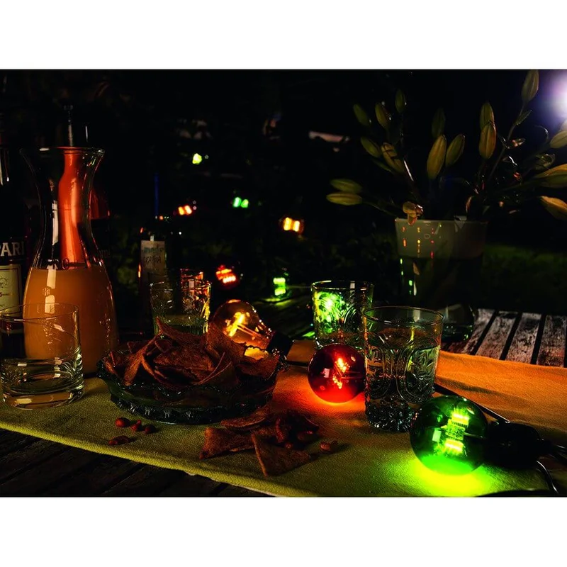 LED Biergartenkette 10er bunt 80 Warmweiße Dioden 24V