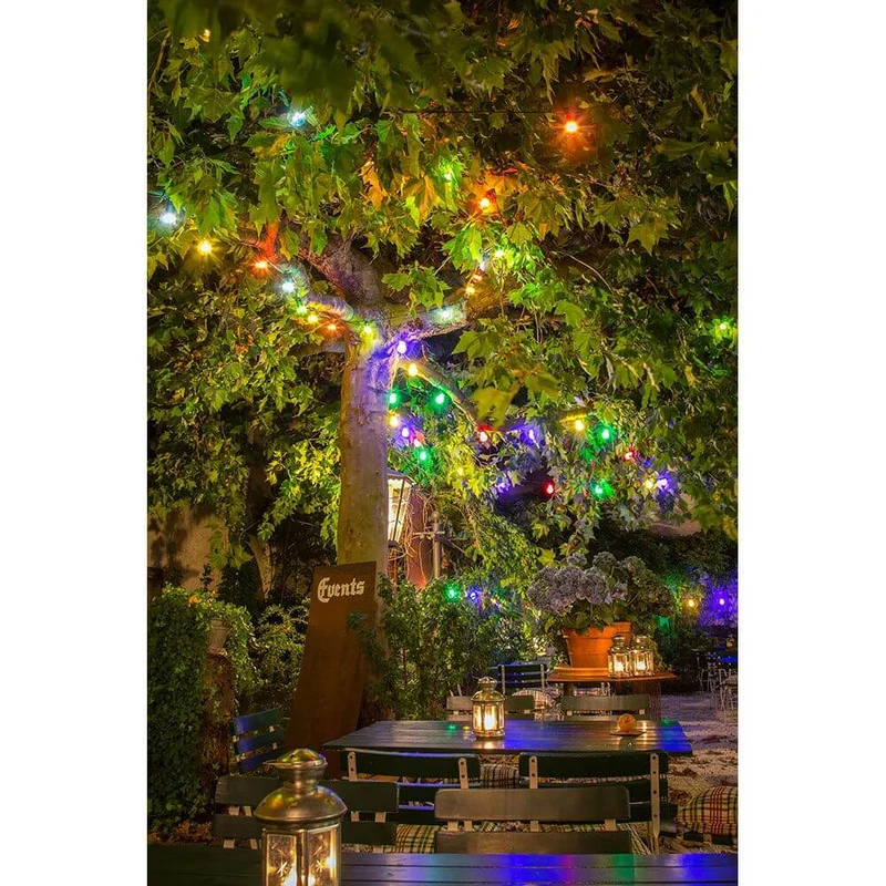 LED Biergartenkette 10er bunt 80 Warmweiße Dioden 24V