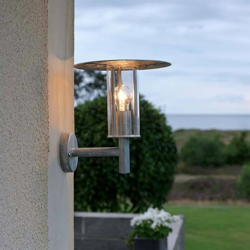 Mode Außen-Wandleuchte galvanisierter Stahl, klares Polycarbonat Glas