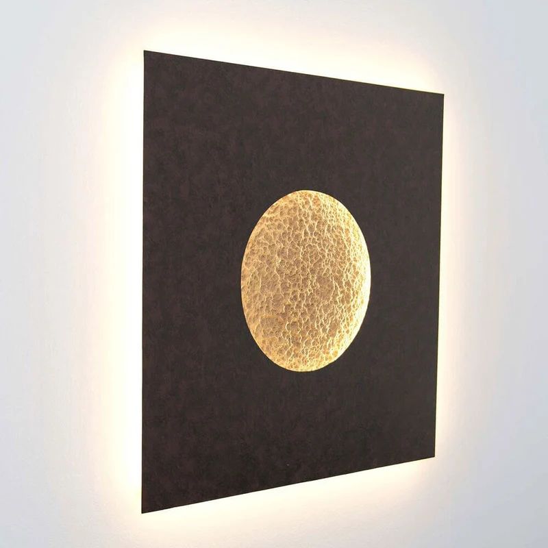 Wandleuchte Luna Quadrat Gross Eisen Braun-Schwarz-Gold