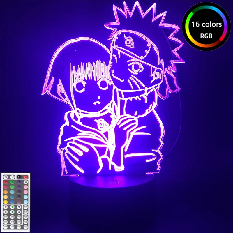 Anime Naruto Figuras Uzumaki Naruto Hinata 3D LED Nachtlicht Lampe