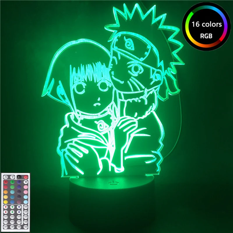 Anime Naruto Figuras Uzumaki Naruto Hinata 3D LED Nachtlicht Lampe