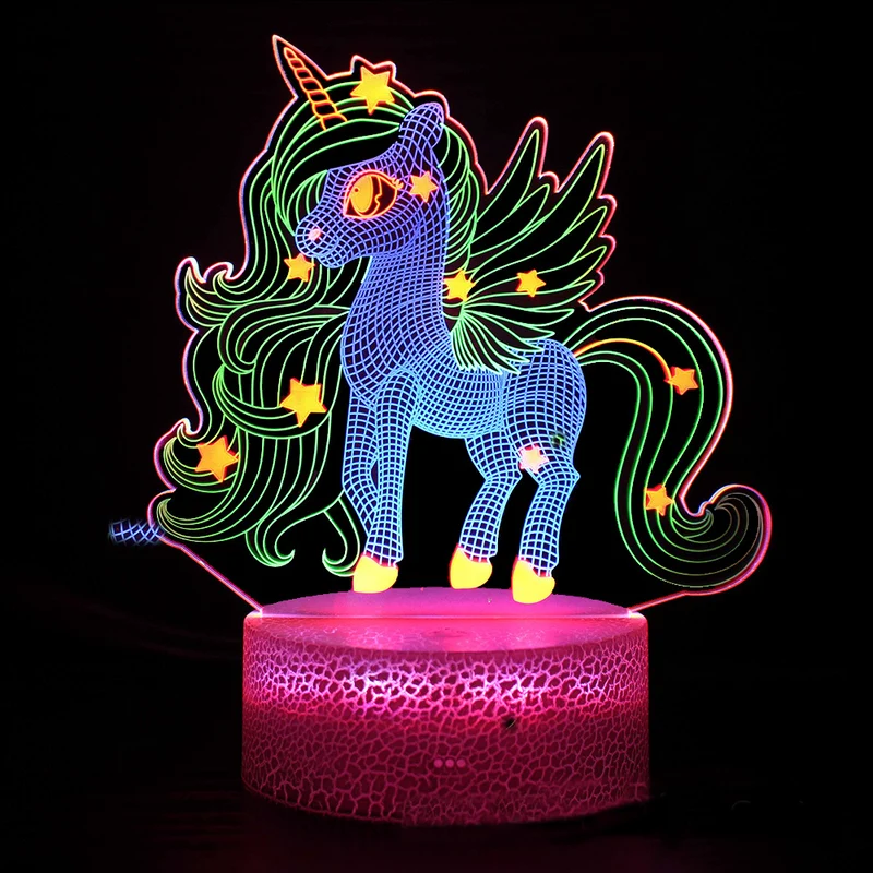 Buntes 3D Nachtlicht mit Einhorn Motiv