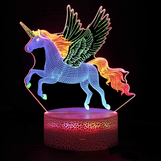 Buntes 3D Nachtlicht mit Einhorn Motiv