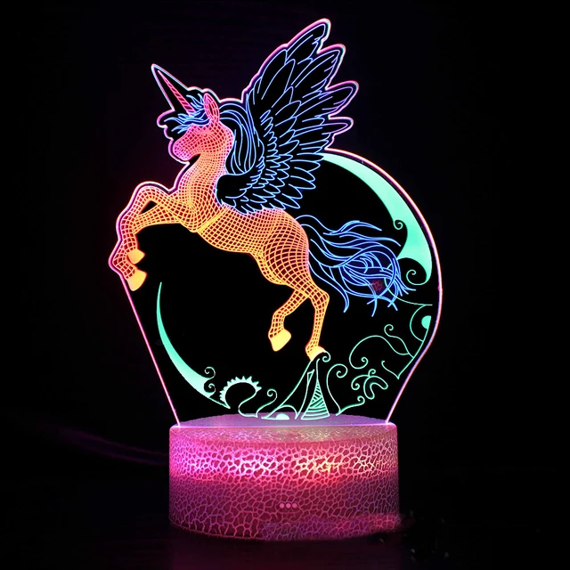 Buntes 3D Nachtlicht mit Einhorn Motiv