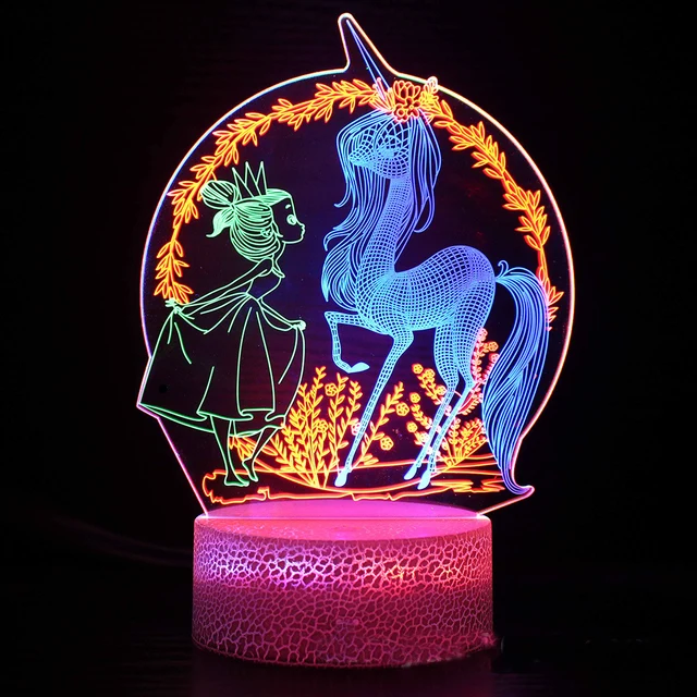 Buntes 3D Nachtlicht mit Einhorn Motiv