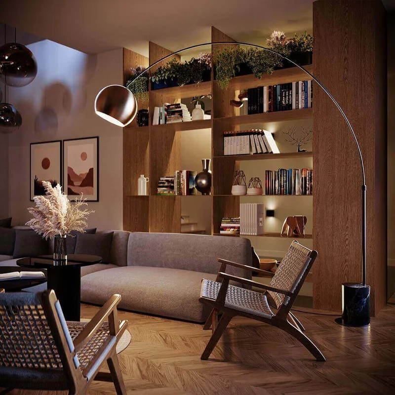 s.luce Ball Design-Bogenlampe mit Marmorfuß modern