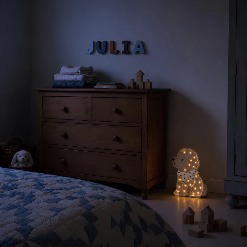 Little Lights Poodle Dog Lotta Night Light | Chocolate Hearts on Beige