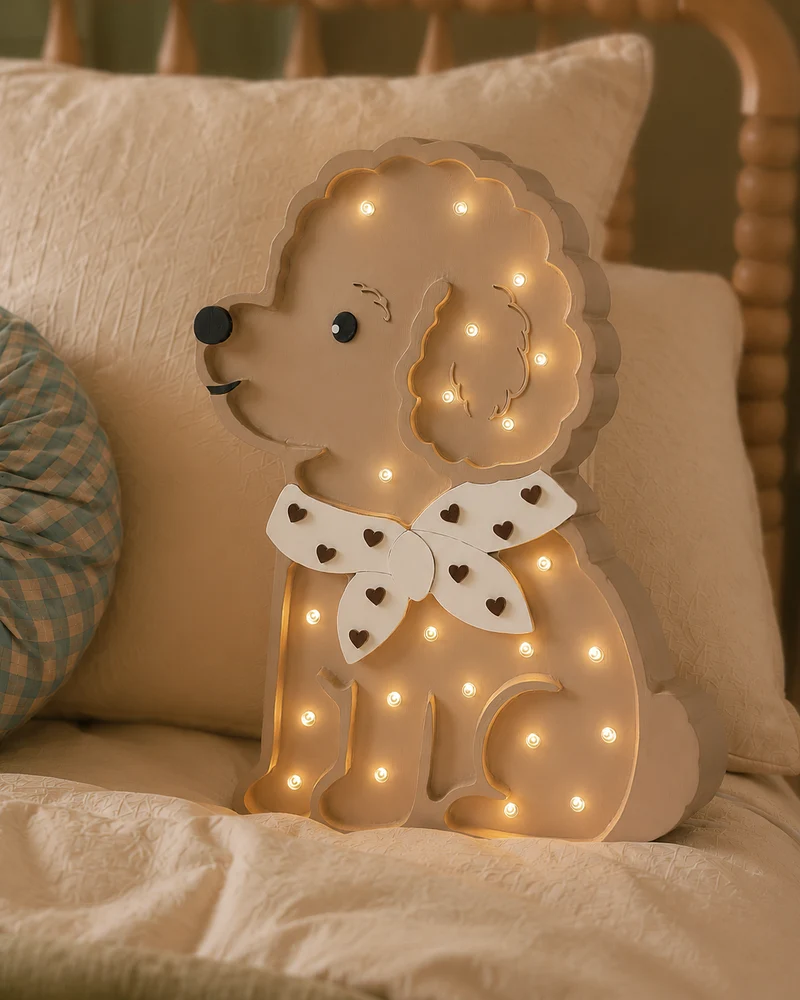 Little Lights Poodle Dog Lotta Night Light | Chocolate Hearts on Beige