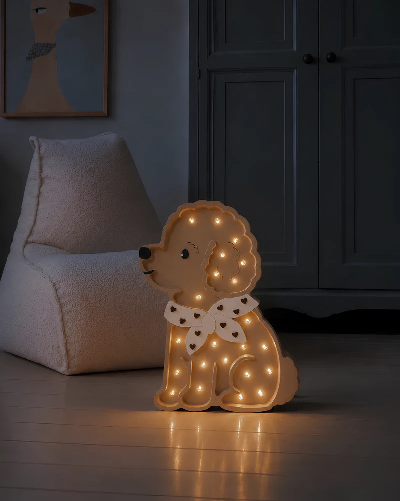 Little Lights Poodle Dog Lotta Night Light | Chocolate Hearts on Beige