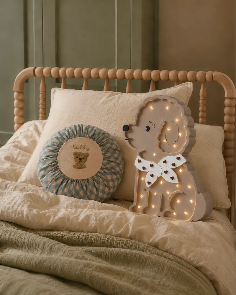 Little Lights Poodle Dog Lotta Night Light | Chocolate Hearts on Beige