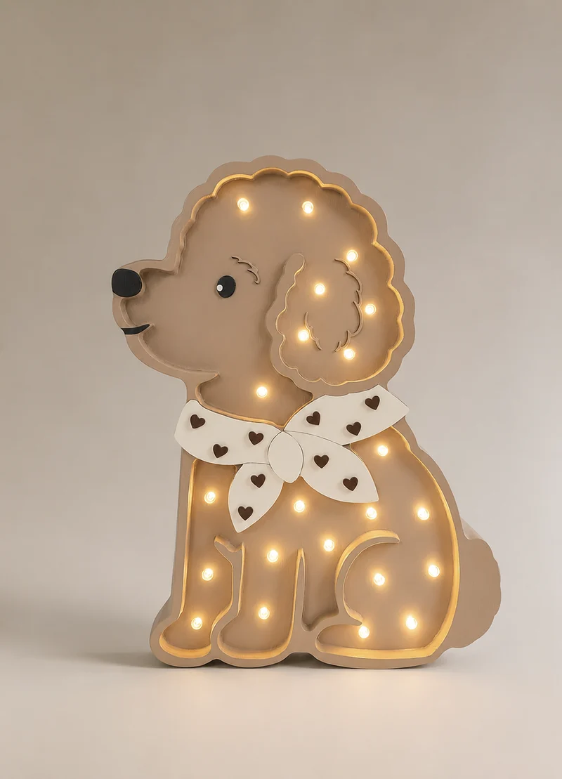 Little Lights Poodle Dog Lotta Night Light | Chocolate Hearts on Beige