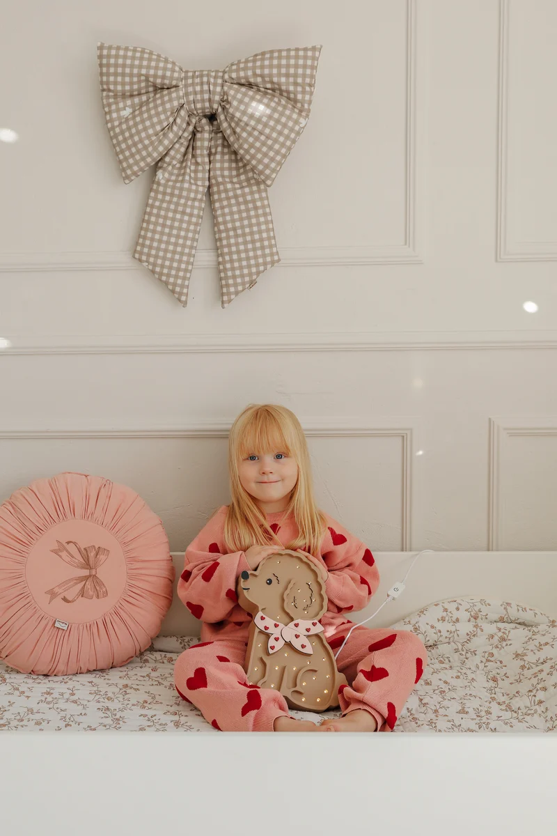 Little Lights Poodle Dog Lotta Night Light | Red Hearts on Pink