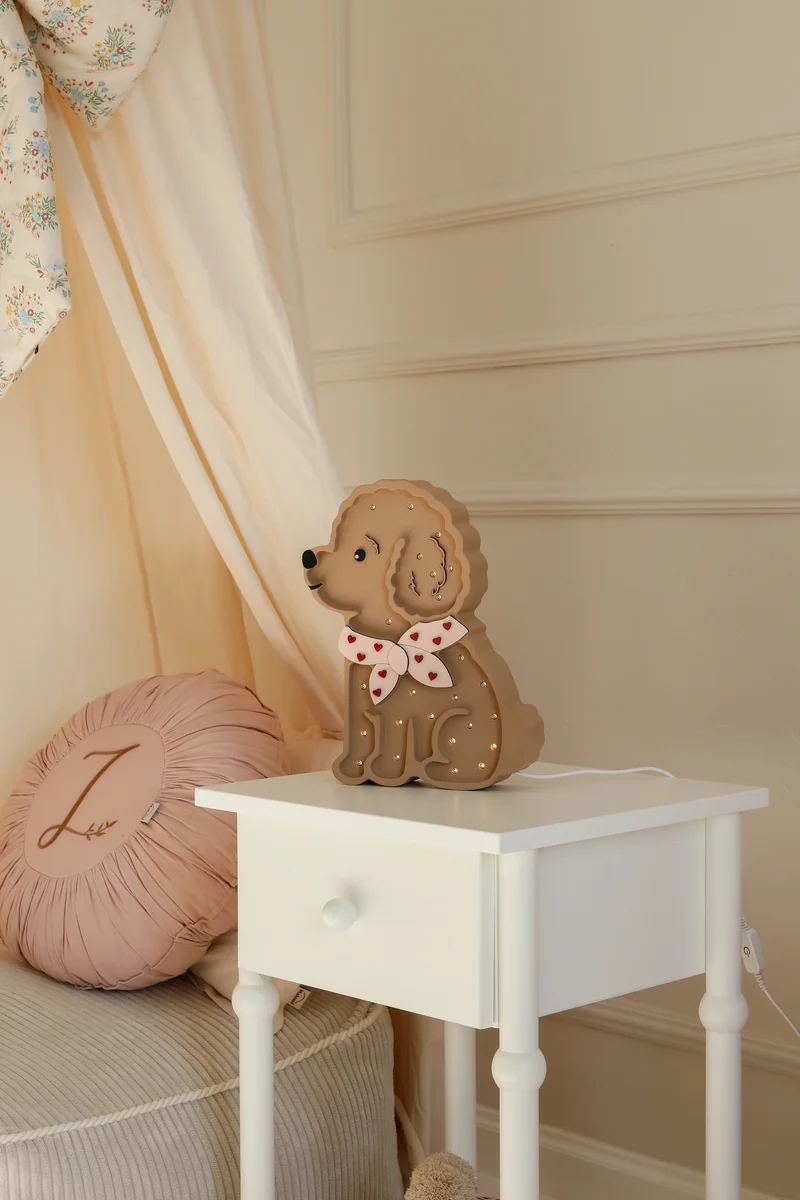 Little Lights Poodle Dog Lotta Night Light | Red Hearts on Pink