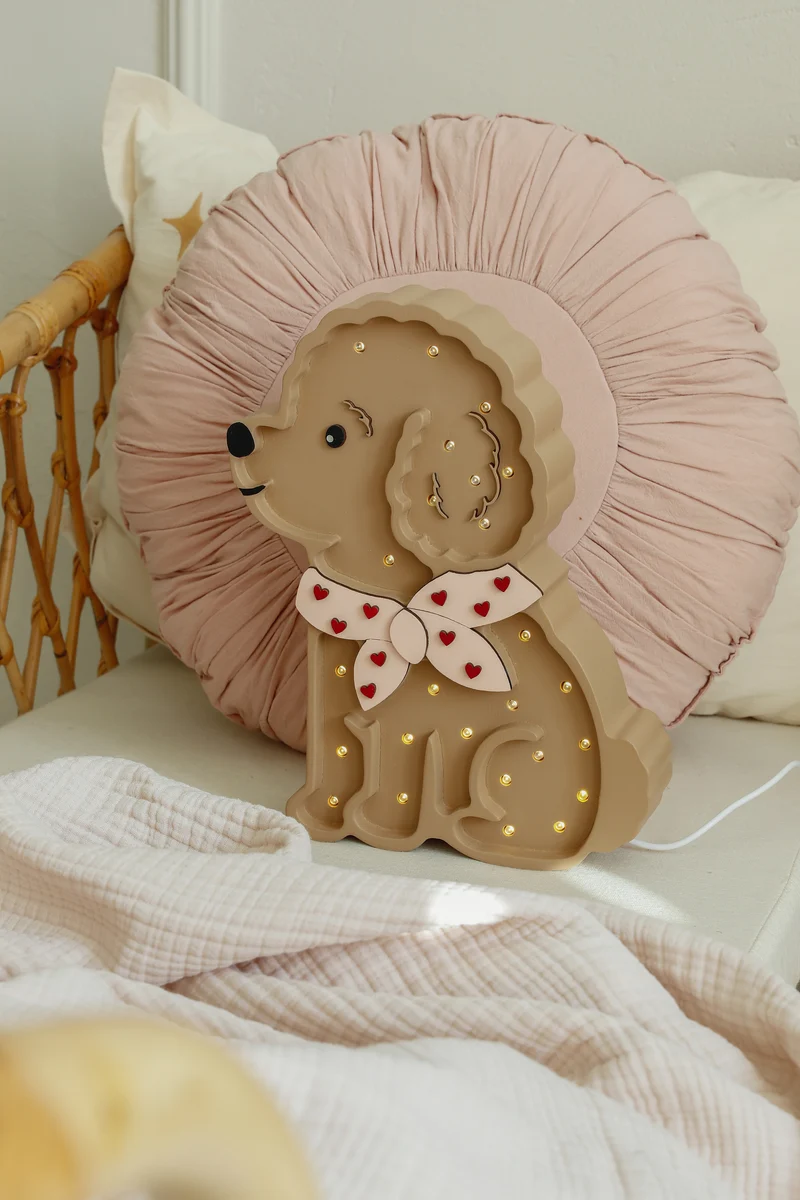 Little Lights Poodle Dog Lotta Night Light | Red Hearts on Pink