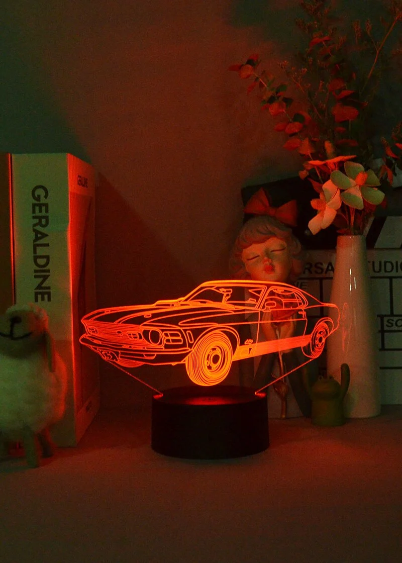 3D Nacht Lampe mit Mustang Motiv