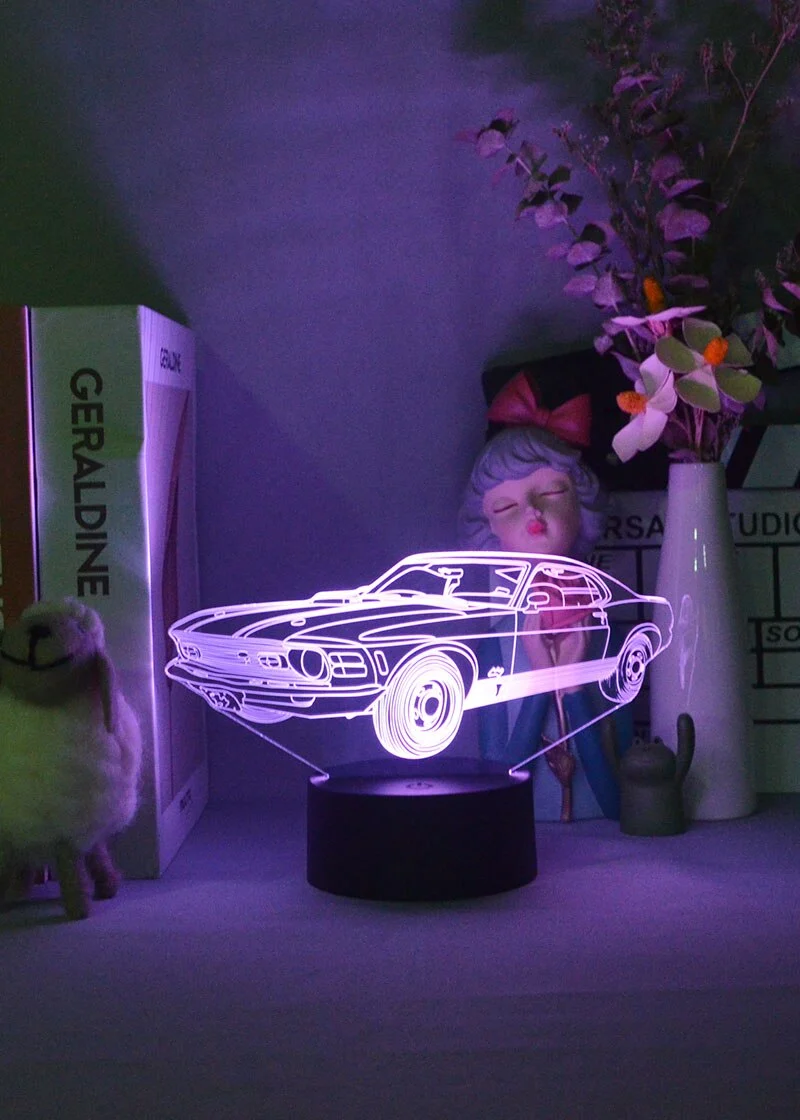 3D Nacht Lampe mit Mustang Motiv