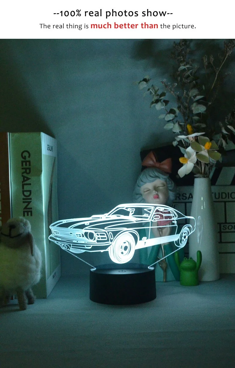 3D Nacht Lampe mit Mustang Motiv