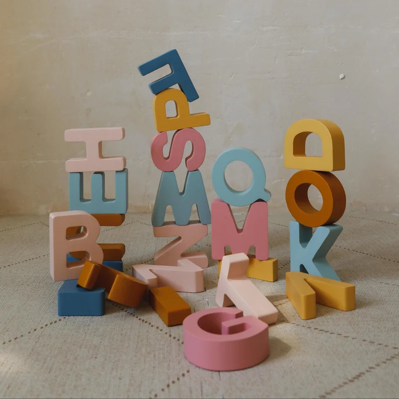 Wooden Alphabet Blocks - Educational Letters | Retro Rainbow