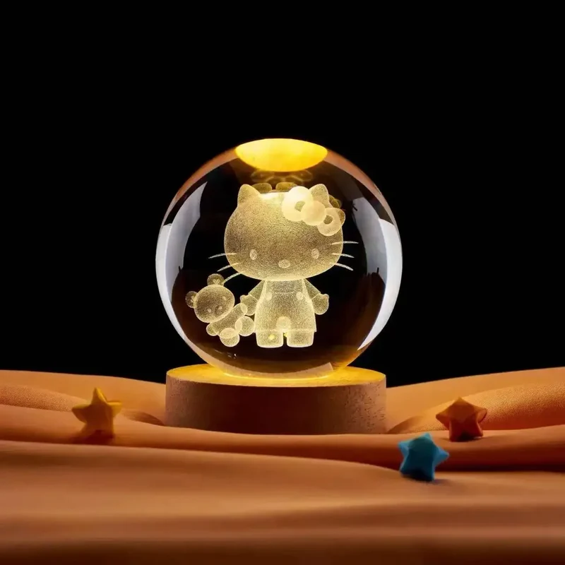 Sanrio Hello Kitty oder Stitch Kristallkugel mit Licht, Geschenkidee kleine und große Kinder