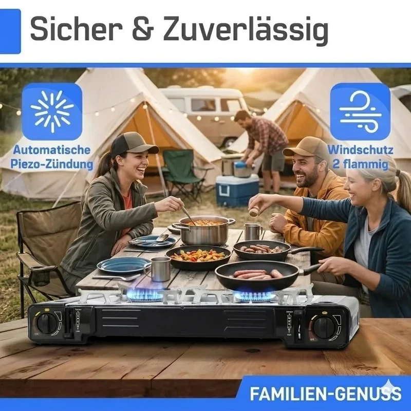 Doppel Kartuschenkocher 2 flammig Camping Gas Kocher Outdoor Campingkocher Herd