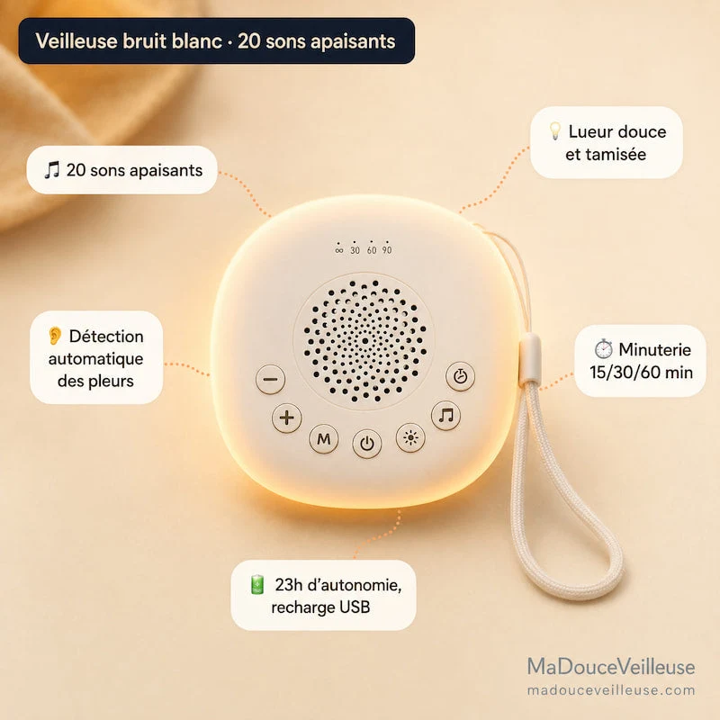 Veilleuse bébé Bruit Blanc 20 Sons avec minuteur - NoisyBox
