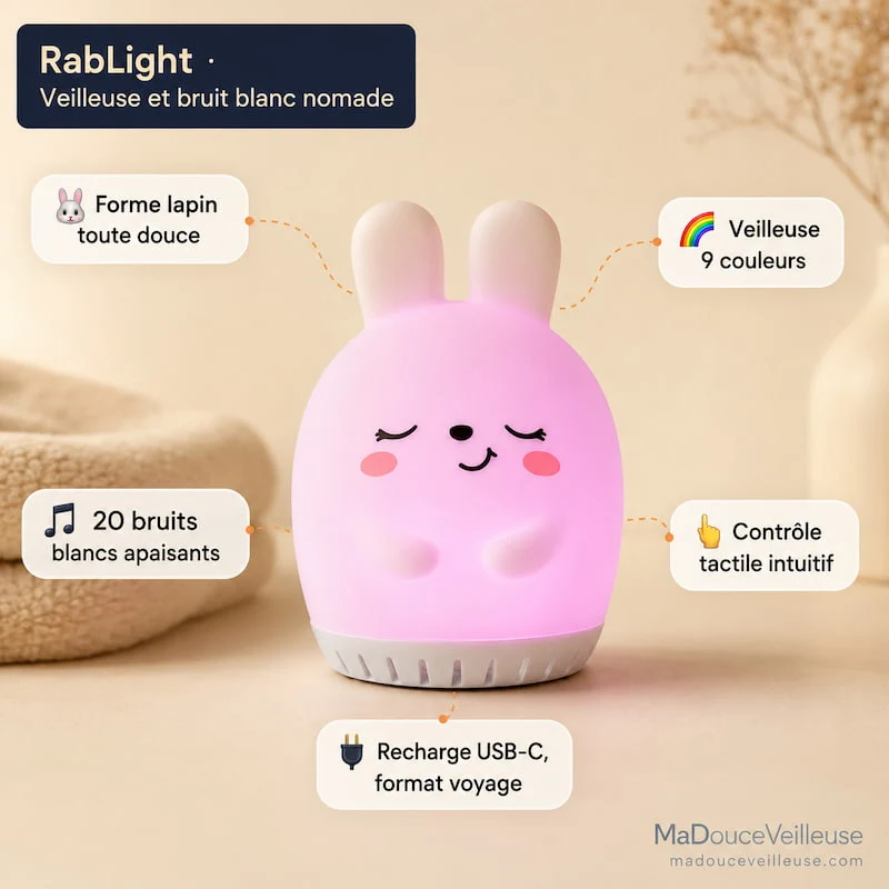 Veilleuse lapin à bruit blanc nomade - RabLight