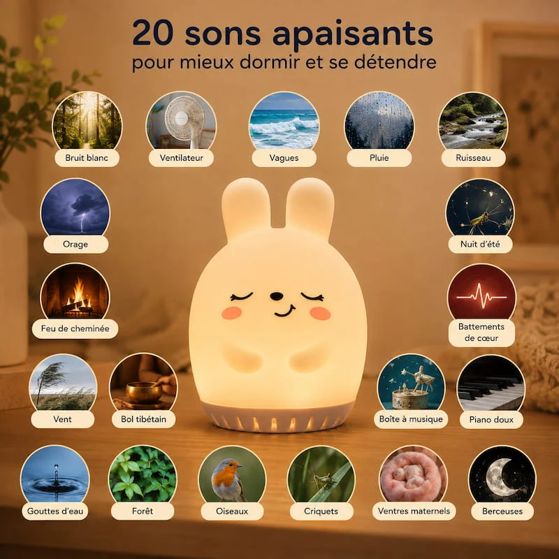 Veilleuse lapin à bruit blanc nomade - RabLight
