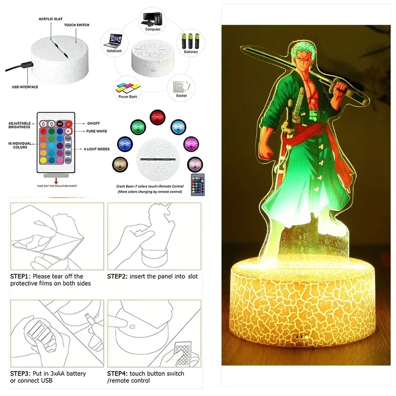 Farbenfrohe One Piece Luffy Nachtlampen, Lampe