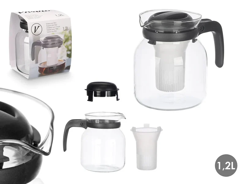 Glaskanne 1,2L mit Teesieb & Kaffeefilter – Hitzebeständig & Praktisch