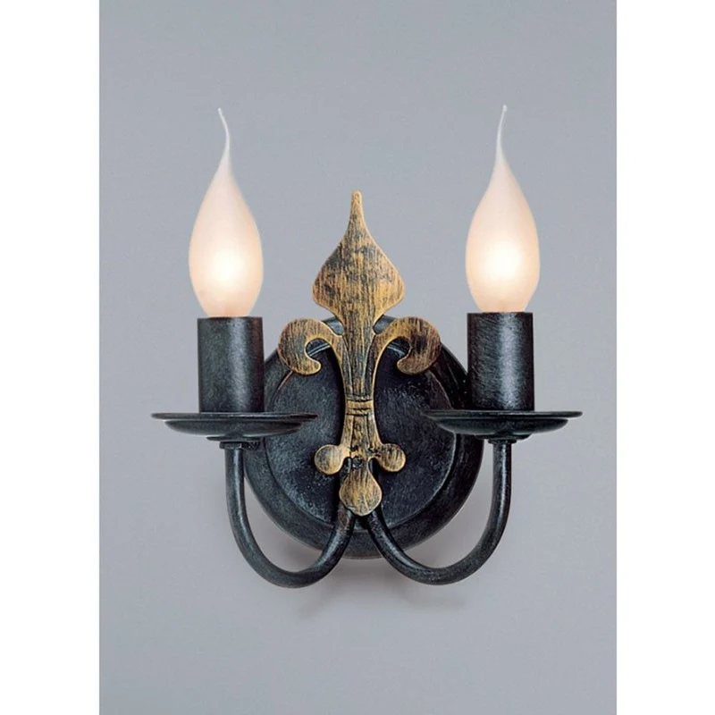 Castello Wandleuchte 2-flammig Schwarz-Silber Gold antik 20cm