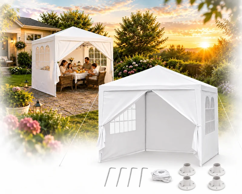Gartenpavillon 3x3 m Grün mit 4 Seitenwänden – Partyzelt Gartenzelt mit Stahlgestell & PE-Dach für Garten, Terrasse und Events