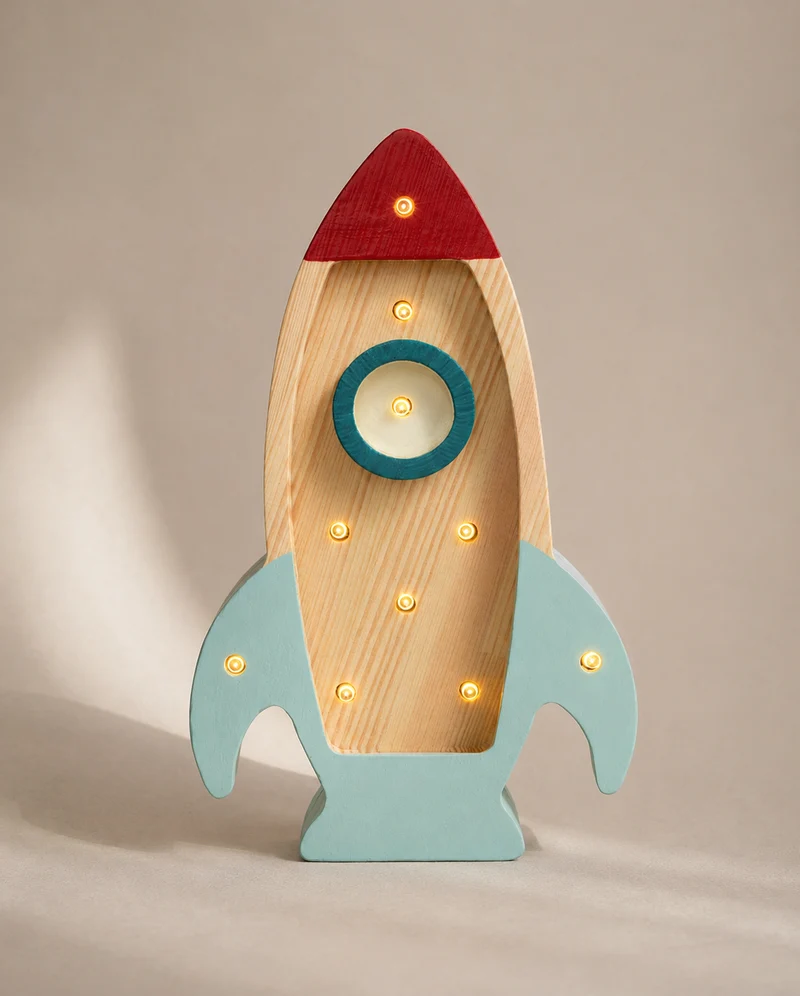 Little Lights Space Rocket Mini Night Light | Wood Teal