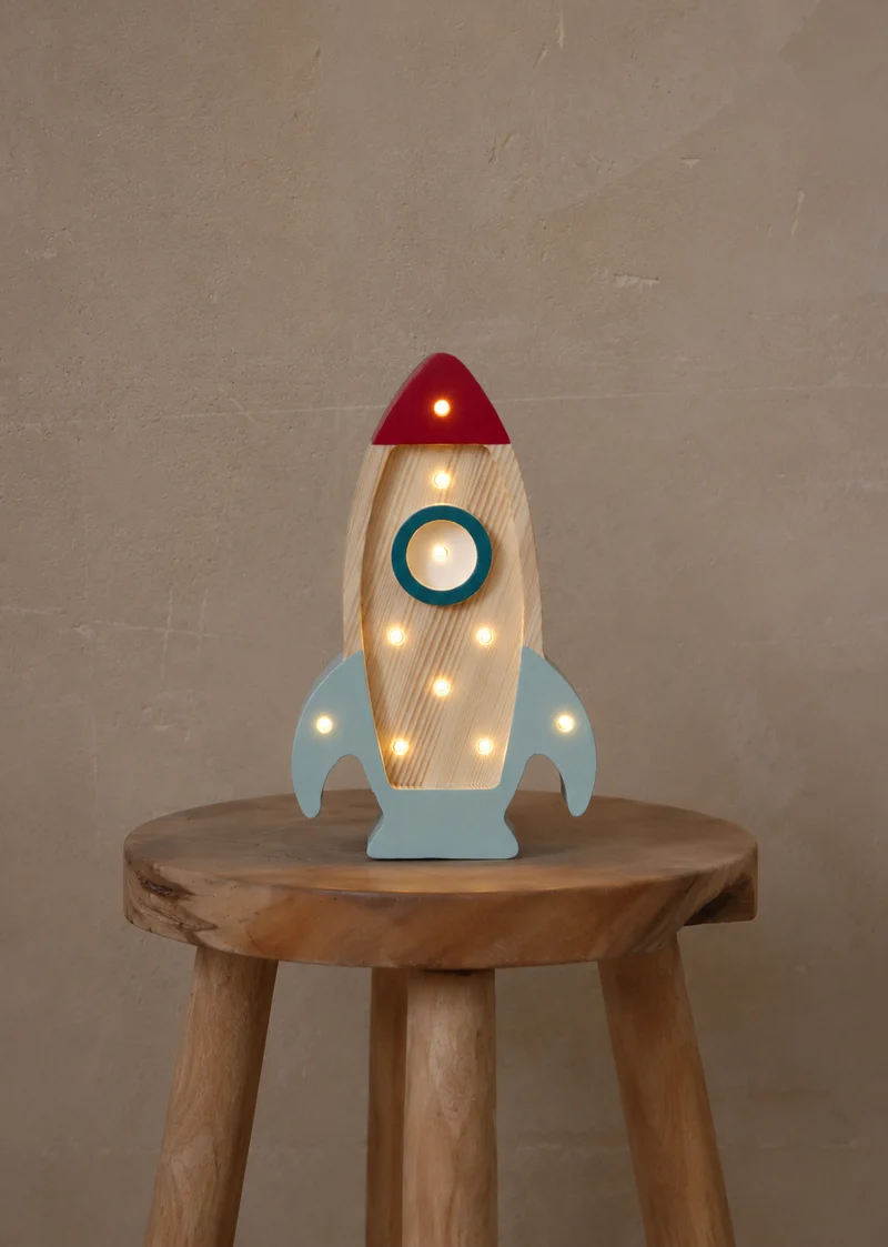 Little Lights Space Rocket Mini Night Light | Wood Teal
