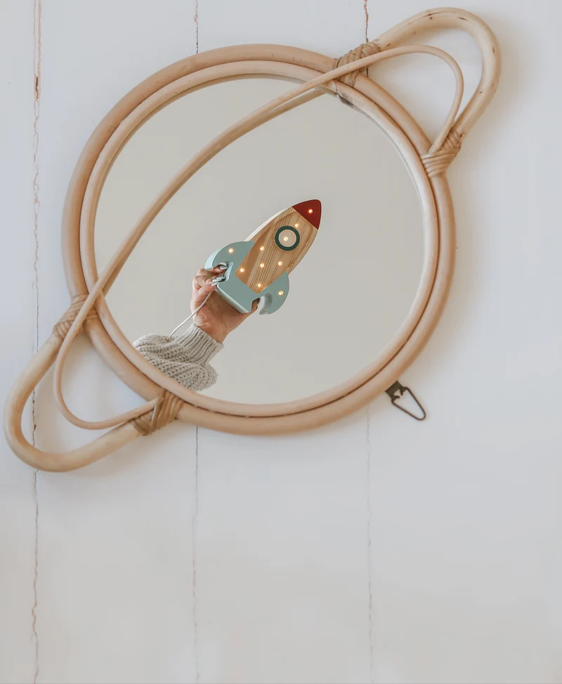 Little Lights Space Rocket Mini Night Light | Wood Teal