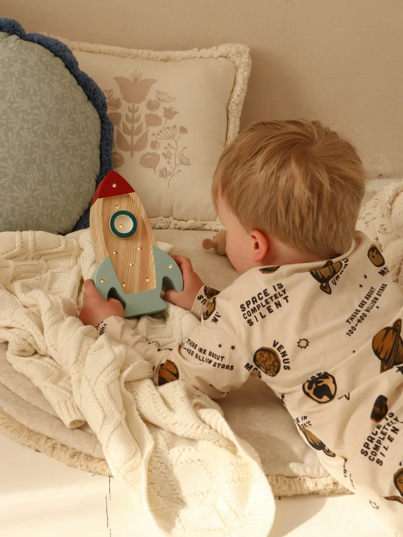 Little Lights Space Rocket Mini Night Light | Wood Teal