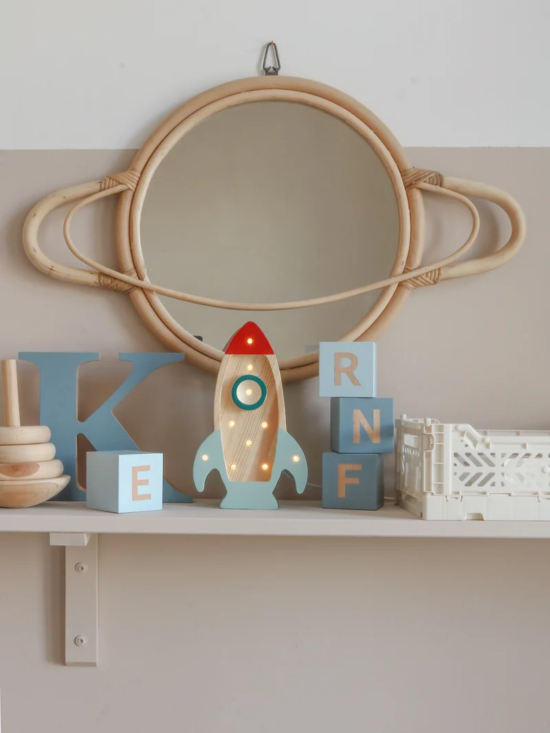 Little Lights Space Rocket Mini Night Light | Wood Teal