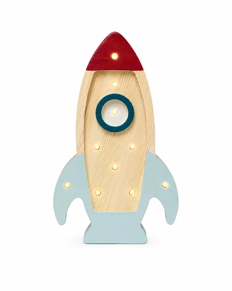 Little Lights Space Rocket Mini Night Light | Wood Teal