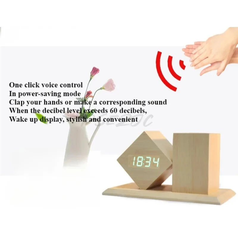 Horloge de bureau design bois avec porte stylos - LumiDesk