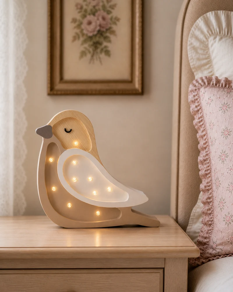 Little Lights Bird Mini Night Light | Cappuccino Wood